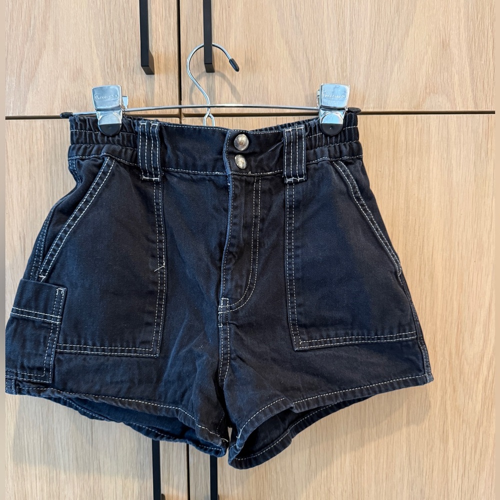 Urban Outfitters Black High-Waist Denim Utility Shorts